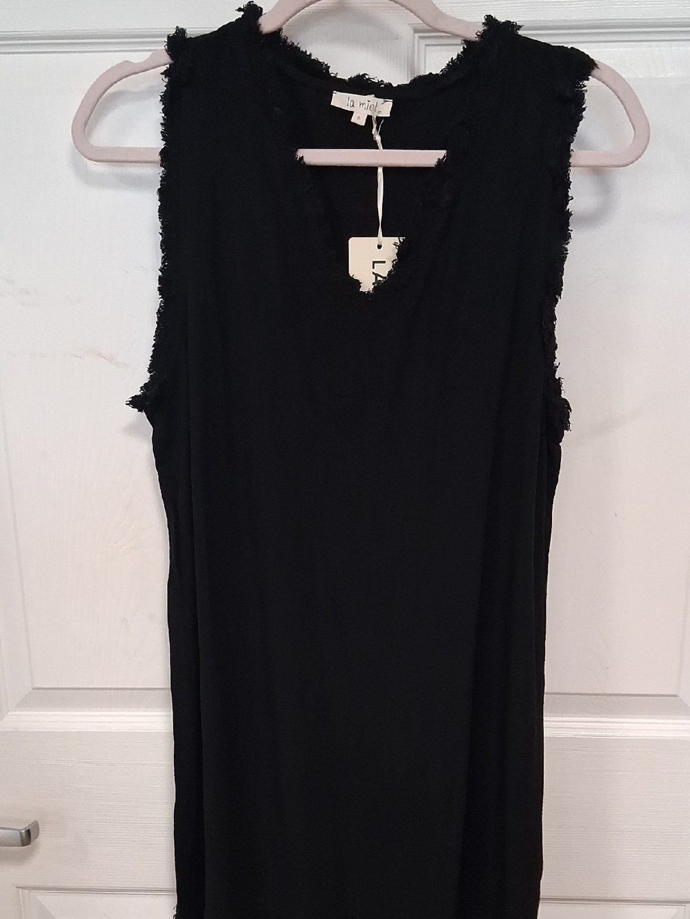 LA MIEL Black Frayed Trim Dress Tunic